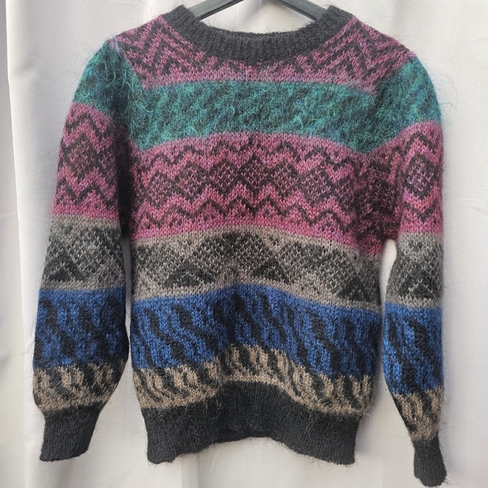 Colorful Striped 90s Alison H Mohair Sweater